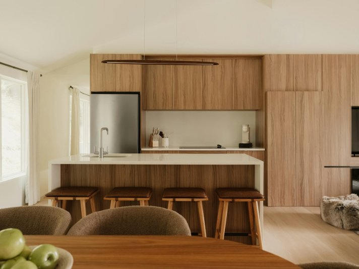 Modern kitchen with wood cabinets